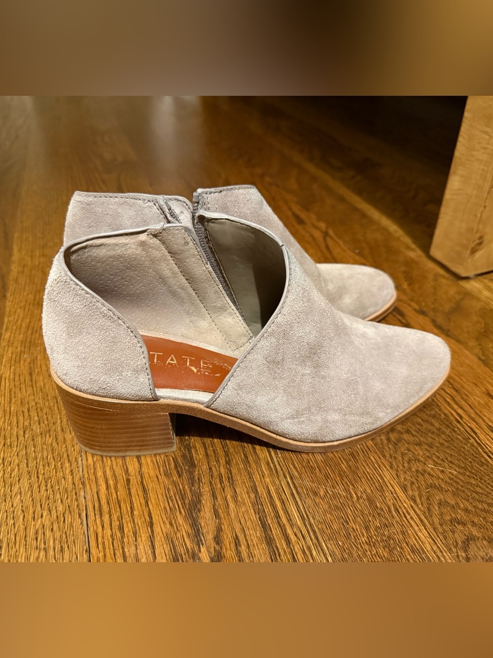 Women's Suede Cutout Ankle Bootie in Light Gray